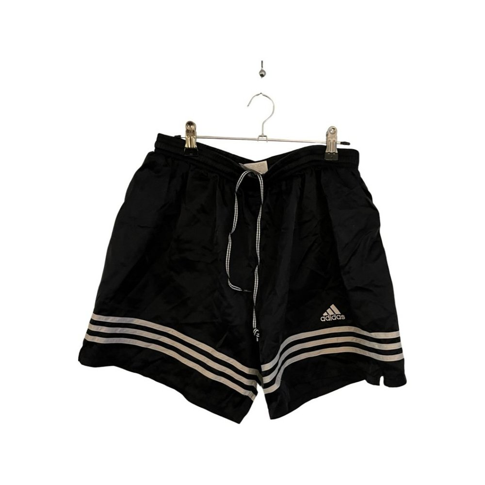 Vintage Black Satin Adidas Workout Shorts with Jersey Soft Lining (Size M)